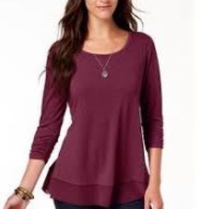 Style & Co. Chiffon-Hem Top. Size small. Color maroon